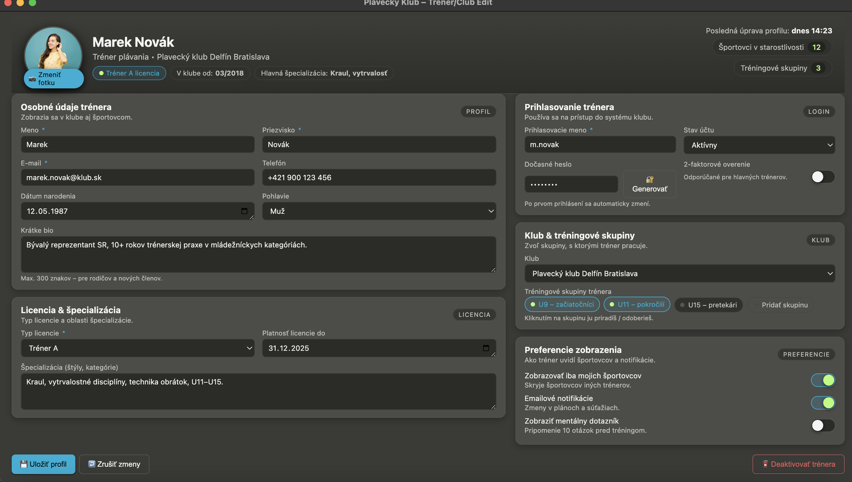 CoachDesk – dashboard trénera